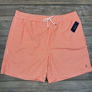 Polo Ralph Lauren Mens Big & Tall 2XLT Swim TrunkS Orange Gingham Check NEE